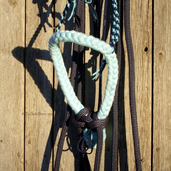 Handmade Soft Cotton Rope Loping Hackamore w/ Braided Headstall & Split Reins - Picture 9 of 12